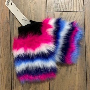 NWT Rainbow Faux Fur Fingerless Gloves
